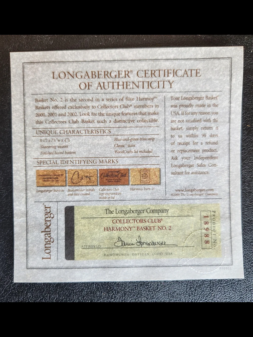 LongabergerLongaberger Collector's Club Harmony Basket No. 2